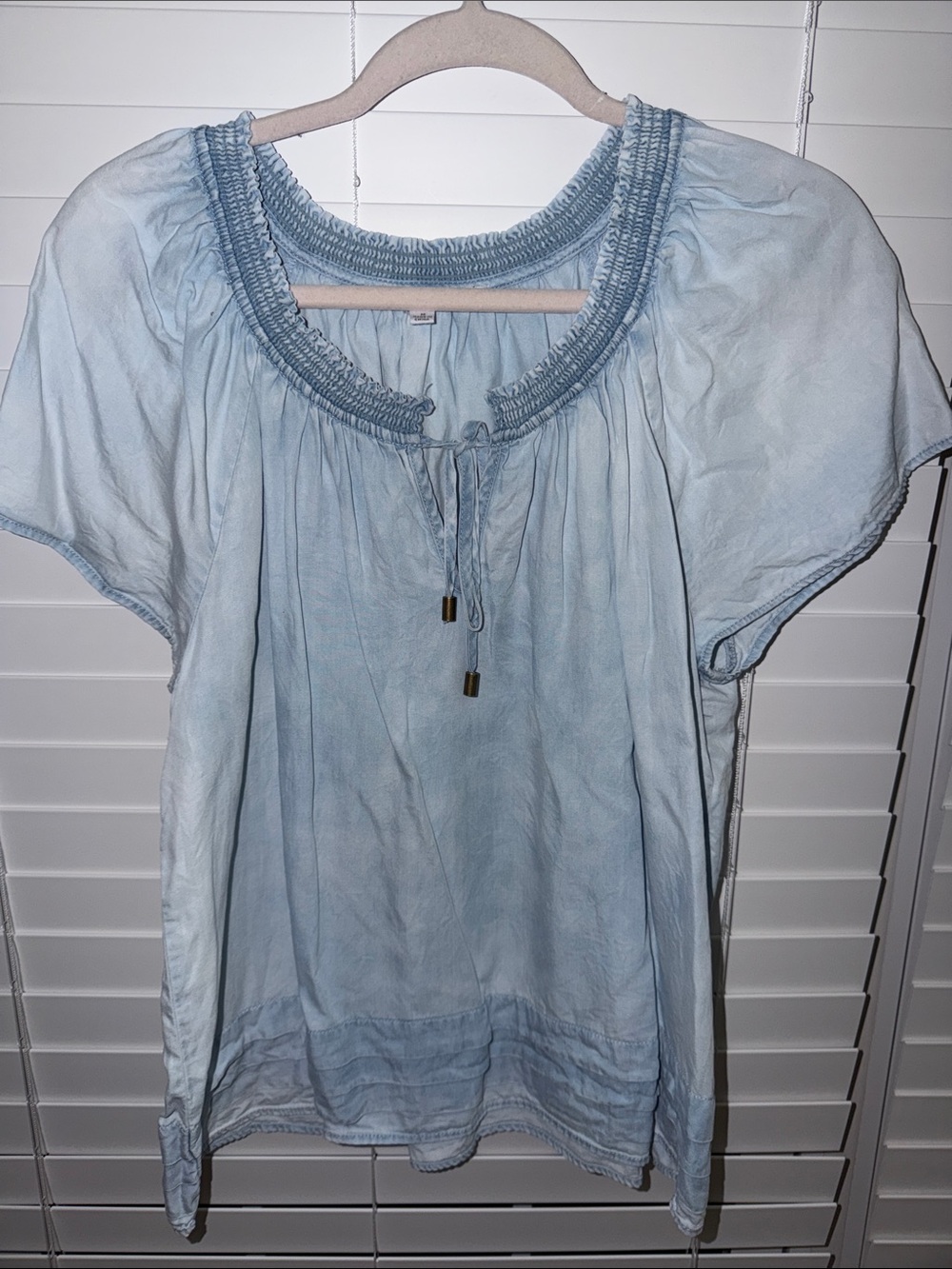 Jane and Delancey Light Blue Smocked Neck Peasant Top